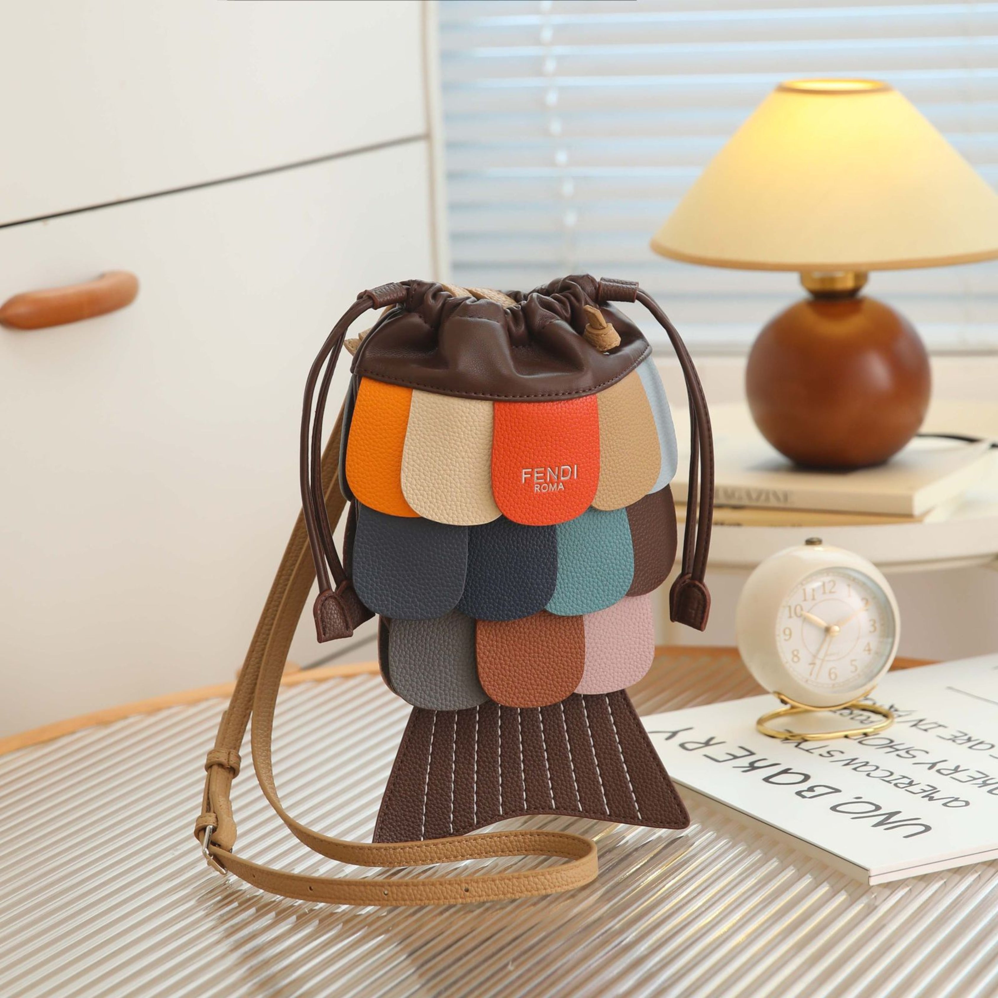 FENDI Women’s Luxury Fish Tail Handbag – Colorful Patchwork Bucket Bag | Premium Designer Fashion in Dubai